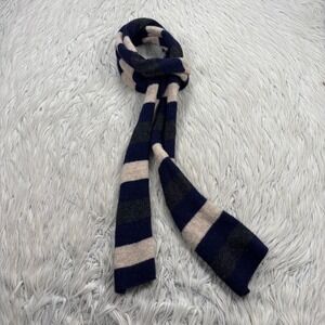 Vintage Y2K Gap Wool Striped Rolled Edge Skinny Scarf Retro Preppy Navy Gray